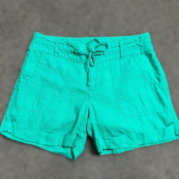 INC International Concepts Linen Shorts 4 Green Chino Cuffed Drawstring Coastal - Picture 1 of 7